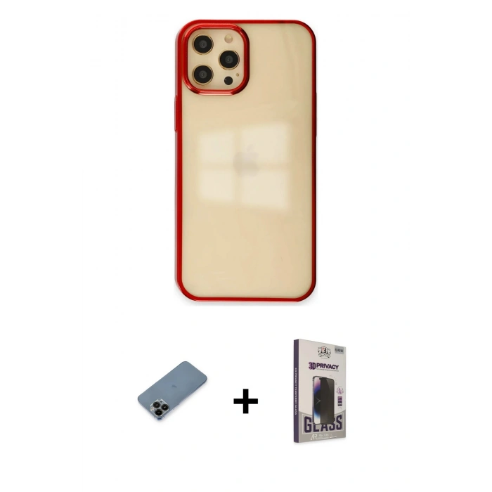 MARSİLYAN™- iPhone 12 Pro Max Kılıf Doruk Doku Prime - Siyah Bilvis Hayalet Cam Ekran Koruyucu + Shine Kamera Lens Koruma Cam - SH