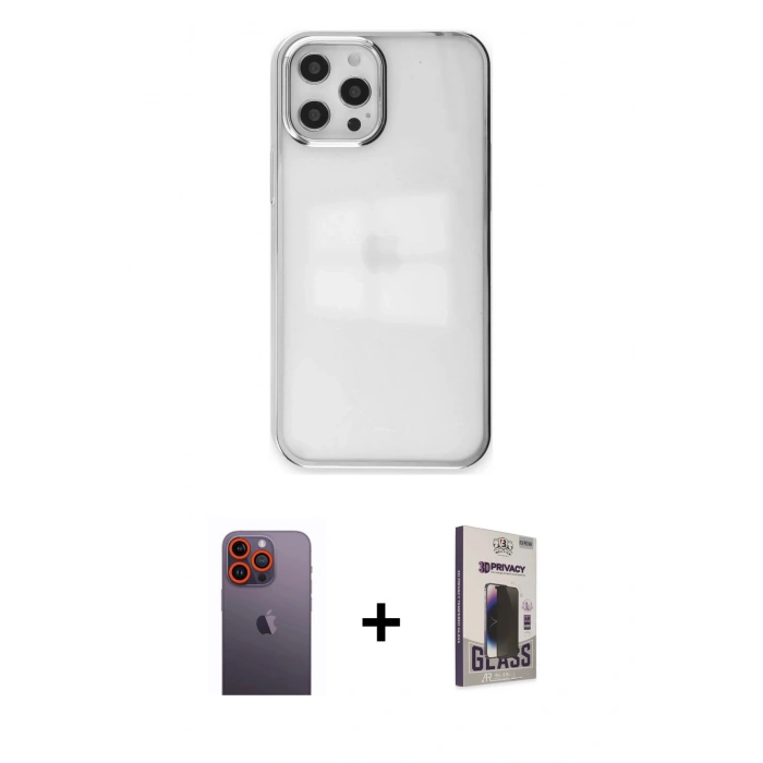 MARSİLYAN™- iPhone 12 Pro Max Kılıf Doruk Doku Prime - Siyah Bilvis Hayalet Cam Ekran Koruyucu + Neon Fosforlu Kamera Lens - TU