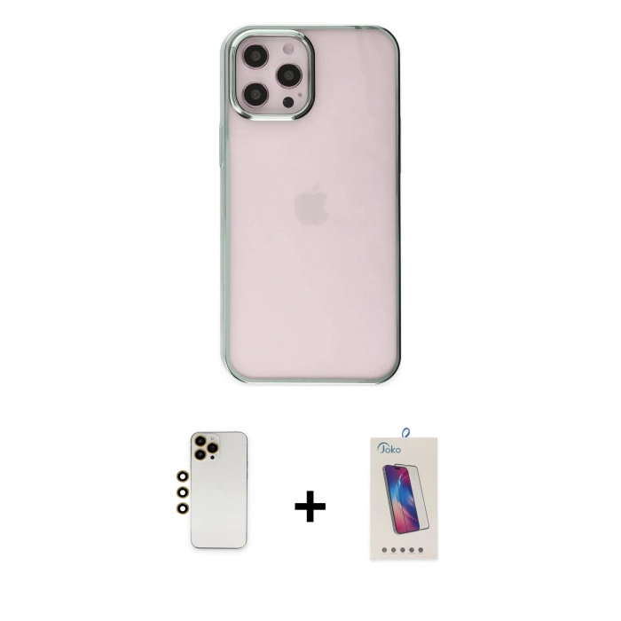 MARSİLYAN™- iPhone 12 Pro Max Kılıf Doruk Doku Prime - Siyah Joko 5D Cam + Gold Shine Kamera Lens