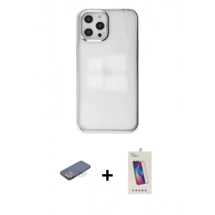 MARSİLYAN™- iPhone 12 Pro Max Kılıf Doruk Doku Prime - Siyah Joko 5D Cam + Renkli Kamera Lens Koruma Cam - MI