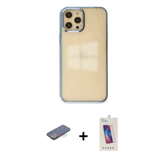 MARSİLYAN™- iPhone 12 Pro Max Kılıf Doruk Doku Prime - Siyah Joko 5D Cam + Renkli Kamera Lens Koruma Cam - MI