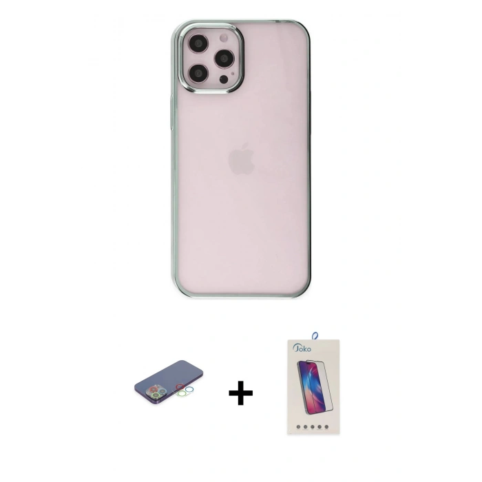 MARSİLYAN™- iPhone 12 Pro Max Kılıf Doruk Doku Prime - Siyah Joko 5D Cam + Renkli Kamera Lens Koruma Cam - MI