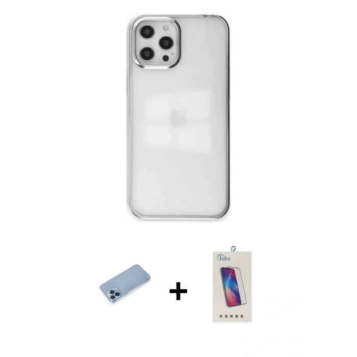 MARSİLYAN™- iPhone 12 Pro Max Kılıf Doruk Doku Prime - Siyah Joko 5D Cam + Shine Kamera Lens Koruma Cam - MI
