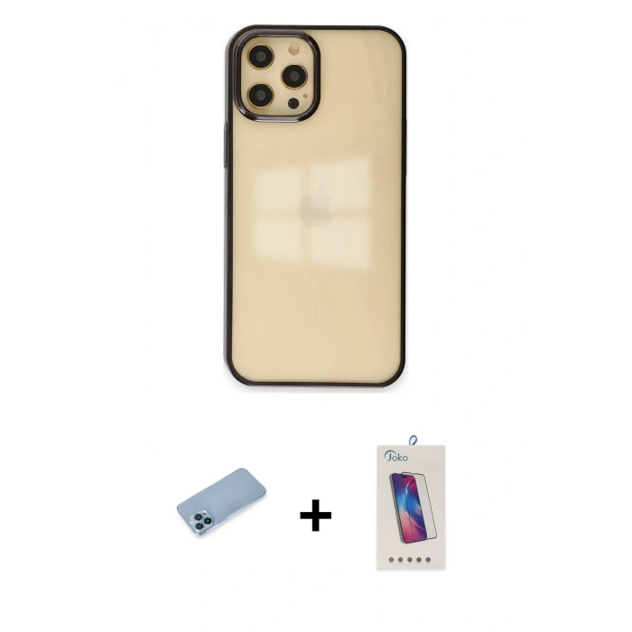 MARSİLYAN™- iPhone 12 Pro Max Kılıf Doruk Doku Prime - Siyah Joko 5D Cam + Shine Kamera Lens Koruma Cam - MI