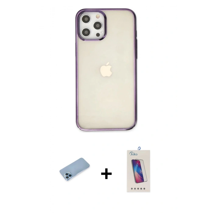 MARSİLYAN™- iPhone 12 Pro Max Kılıf Doruk Doku Prime - Siyah Joko 5D Cam + Shine Kamera Lens Koruma Cam - MI