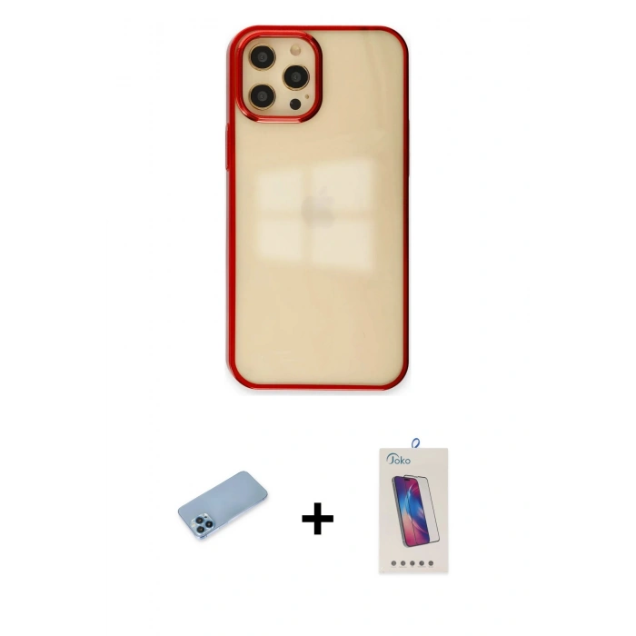 MARSİLYAN™- iPhone 12 Pro Max Kılıf Doruk Doku Prime - Siyah Joko 5D Cam + Shine Kamera Lens Koruma Cam - MI