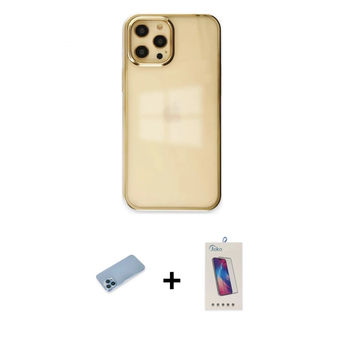 MARSİLYAN™- iPhone 12 Pro Max Kılıf Doruk Doku Prime - Siyah Joko 5D Cam + Shine Kamera Lens Koruma Cam - MI