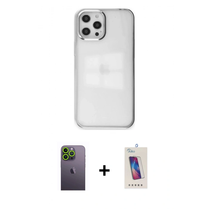 MARSİLYAN™- iPhone 12 Pro Max Kılıf Doruk Doku Prime - Siyah Joko 5D Cam + Neon Fosforlu Kamera Lens - YL
