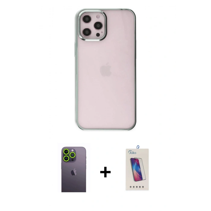 MARSİLYAN™- iPhone 12 Pro Max Kılıf Doruk Doku Prime - Siyah Joko 5D Cam + Neon Fosforlu Kamera Lens - YL