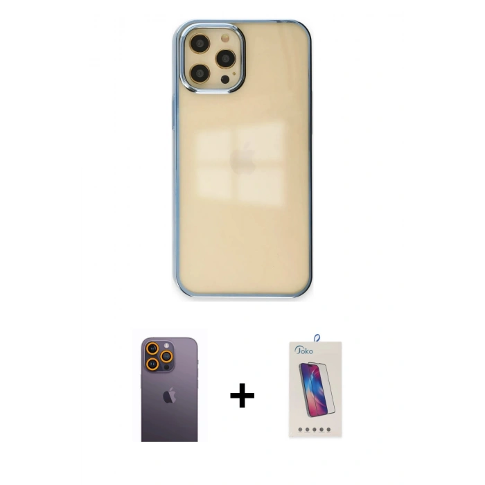 MARSİLYAN™- iPhone 12 Pro Max Kılıf Doruk Doku Prime - Siyah Joko 5D Cam + Neon Fosforlu Kamera Lens - SI