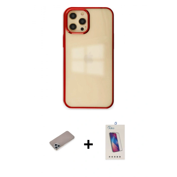 MARSİLYAN™- iPhone 12 Pro Max Kılıf Doruk Doku Prime - Siyah Joko 5D Cam + Shine Kamera Lens Koruma Cam - SABE