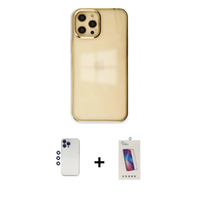 MARSİLYAN™- iPhone 12 Pro Max Kılıf Doruk Doku Prime - Siyah Joko 5D Cam + Shine Kamera Lens - LT