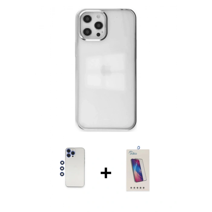 MARSİLYAN™- iPhone 12 Pro Max Kılıf Doruk Doku Prime - Siyah Joko 5D Cam + Shine Kamera Lens - LT