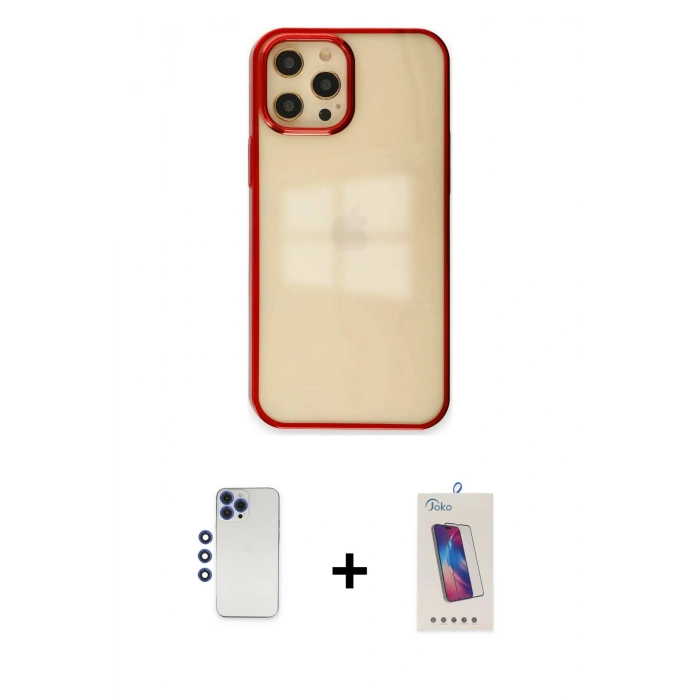 MARSİLYAN™- iPhone 12 Pro Max Kılıf Doruk Doku Prime - Siyah Joko 5D Cam + Shine Kamera Lens - LT