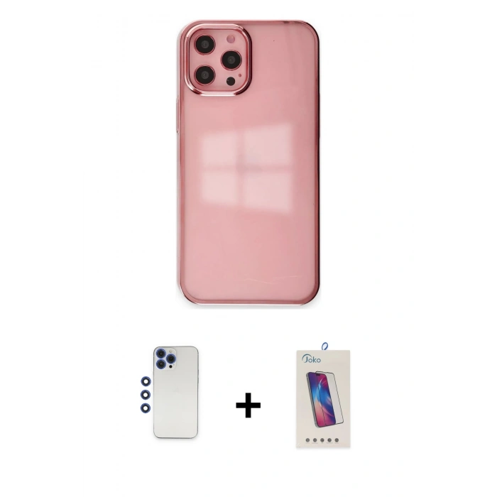 MARSİLYAN™- iPhone 12 Pro Max Kılıf Doruk Doku Prime - Siyah Joko 5D Cam + Shine Kamera Lens - LT