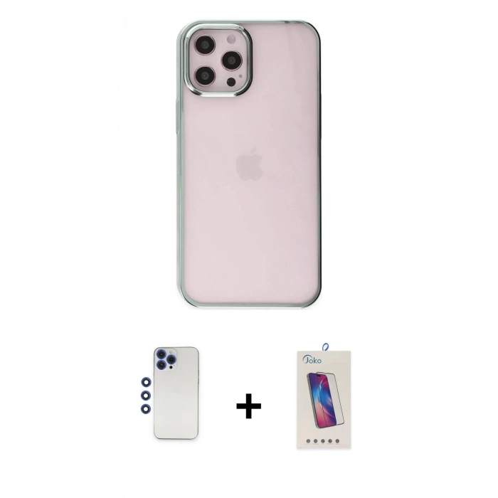 MARSİLYAN™- iPhone 12 Pro Max Kılıf Doruk Doku Prime - Siyah Joko 5D Cam + Shine Kamera Lens - LT