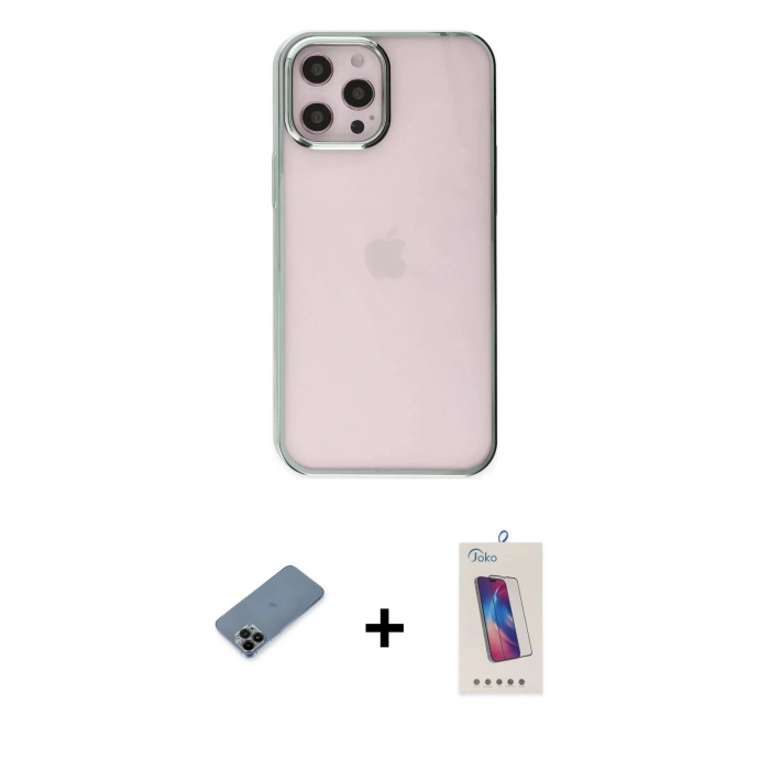 MARSİLYAN™- iPhone 12 Pro Max Kılıf Doruk Doku Prime - Siyah Joko 5D Cam + Shine Kamera Lens Koruma Cam - SH