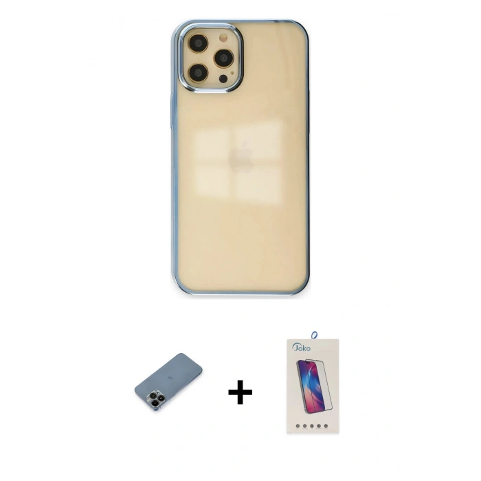 MARSİLYAN™- iPhone 12 Pro Max Kılıf Doruk Doku Prime - Siyah Joko 5D Cam + Shine Kamera Lens Koruma Cam - SH