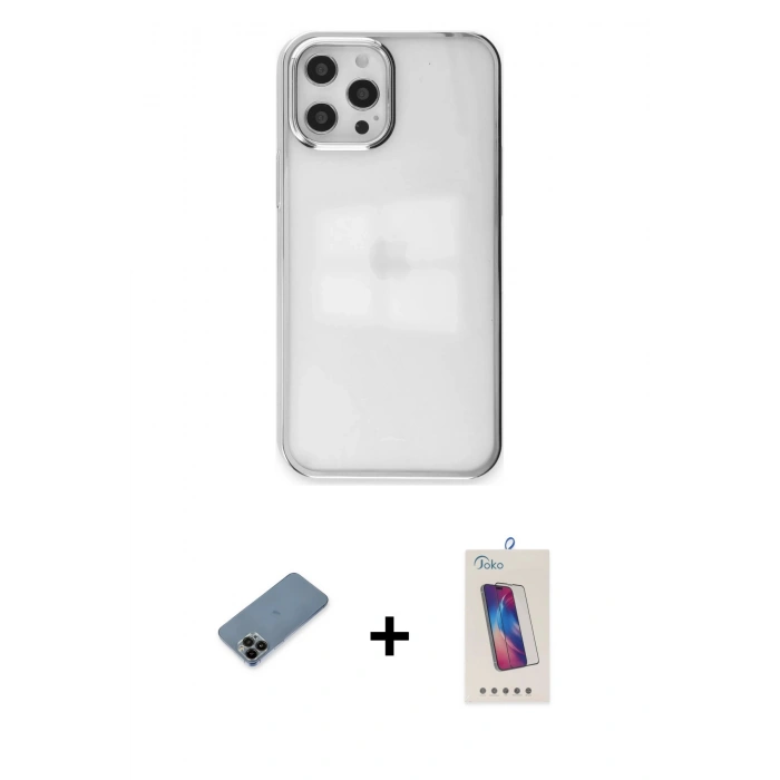 MARSİLYAN™- iPhone 12 Pro Max Kılıf Doruk Doku Prime - Siyah Joko 5D Cam + Shine Kamera Lens Koruma Cam - SH
