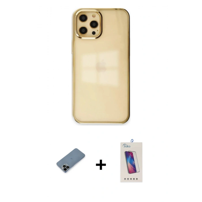 MARSİLYAN™- iPhone 12 Pro Max Kılıf Doruk Doku Prime - Siyah Joko 5D Cam + Shine Kamera Lens Koruma Cam - SH