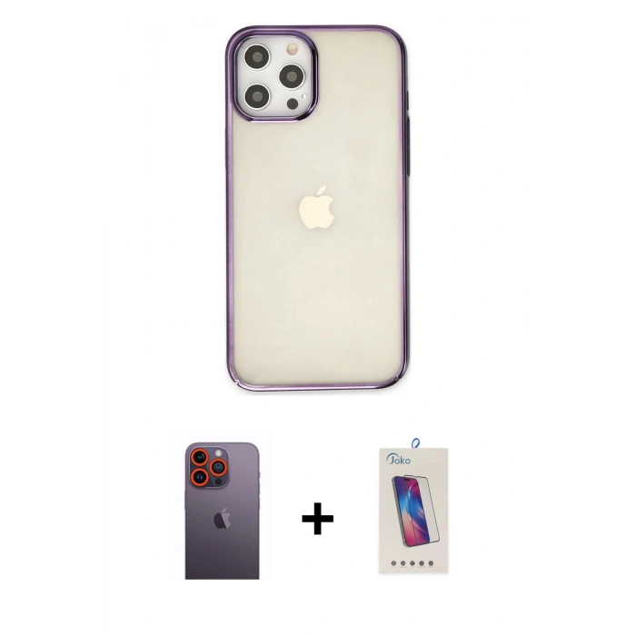 MARSİLYAN™- iPhone 12 Pro Max Kılıf Doruk Doku Prime - Siyah Joko 5D Cam + Neon Fosforlu Kamera Lens - TU