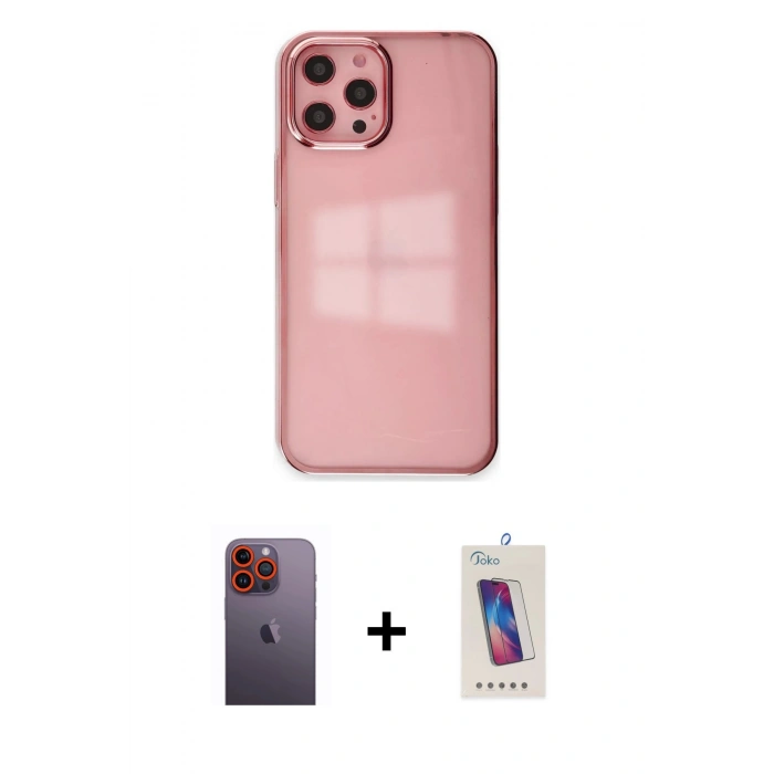 MARSİLYAN™- iPhone 12 Pro Max Kılıf Doruk Doku Prime - Siyah Joko 5D Cam + Neon Fosforlu Kamera Lens - TU