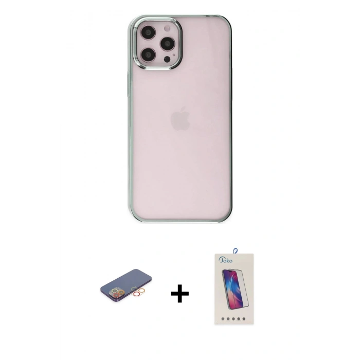 MARSİLYAN™- iPhone 12 Pro Max Kılıf Doruk Doku Prime - Siyah Joko 5D Cam + Renkli Kamera Lens Koruma Cam - TU