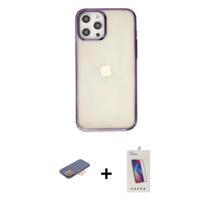 MARSİLYAN™- iPhone 12 Pro Max Kılıf Doruk Doku Prime - Siyah Joko 5D Cam + Renkli Kamera Lens Koruma Cam - TU