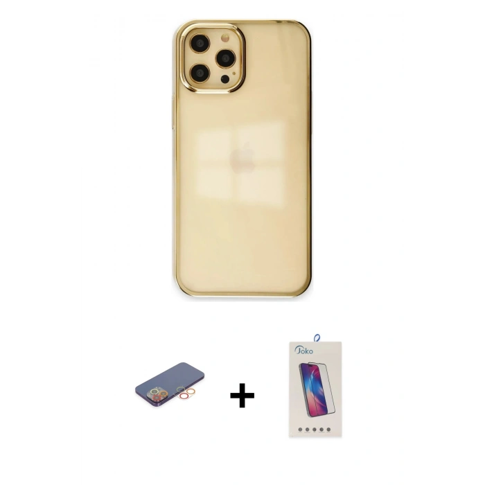 MARSİLYAN™- iPhone 12 Pro Max Kılıf Doruk Doku Prime - Siyah Joko 5D Cam + Renkli Kamera Lens Koruma Cam - TU