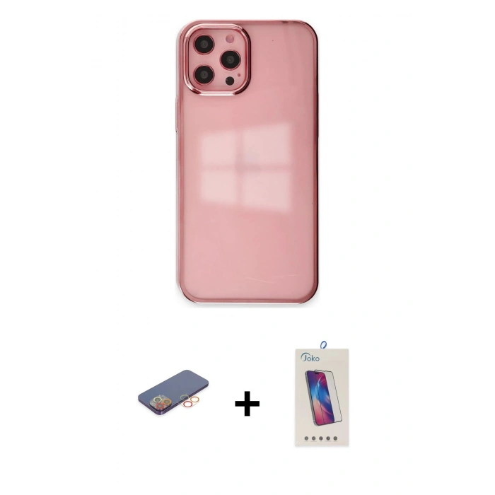 MARSİLYAN™- iPhone 12 Pro Max Kılıf Doruk Doku Prime - Siyah Joko 5D Cam + Renkli Kamera Lens Koruma Cam - TU