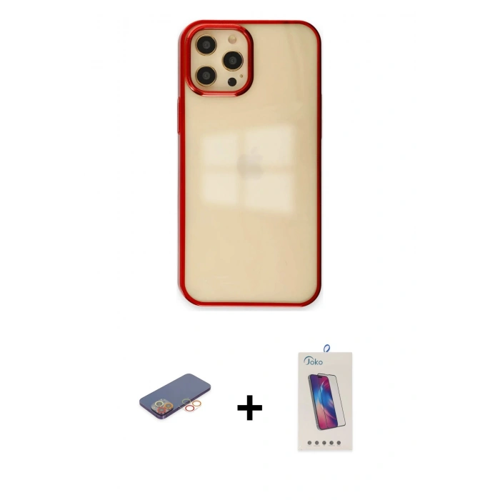 MARSİLYAN™- iPhone 12 Pro Max Kılıf Doruk Doku Prime - Siyah Joko 5D Cam + Renkli Kamera Lens Koruma Cam - TU