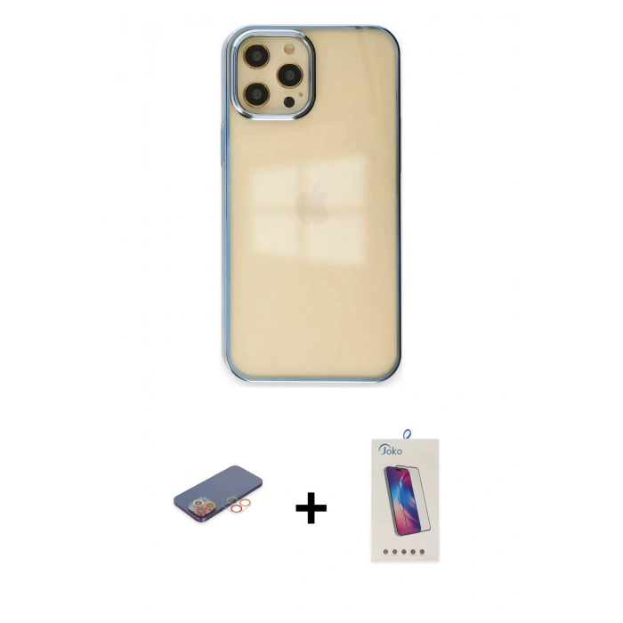 MARSİLYAN™- iPhone 12 Pro Max Kılıf Doruk Doku Prime - Siyah Joko 5D Cam + Renkli Kamera Lens Koruma Cam - TU