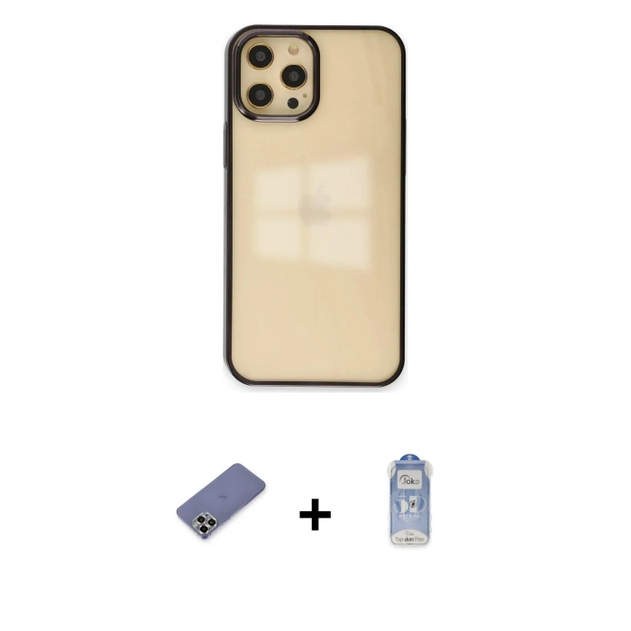MARSİLYAN™- iPhone 12 Pro Max Kılıf Doruk Doku Prime - Siyah Joko Magic 5D Cam + Metal Kamera Lens Koruma Cam - GD