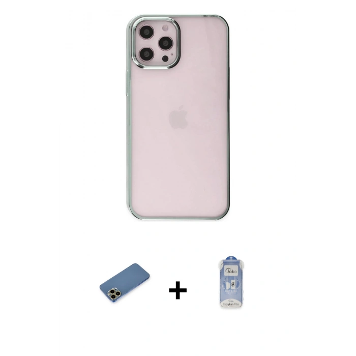 MARSİLYAN™- iPhone 12 Pro Max Kılıf Doruk Doku Prime - Siyah Joko Magic 5D Cam + Gold Shine Kamera Lens Koruma Cam