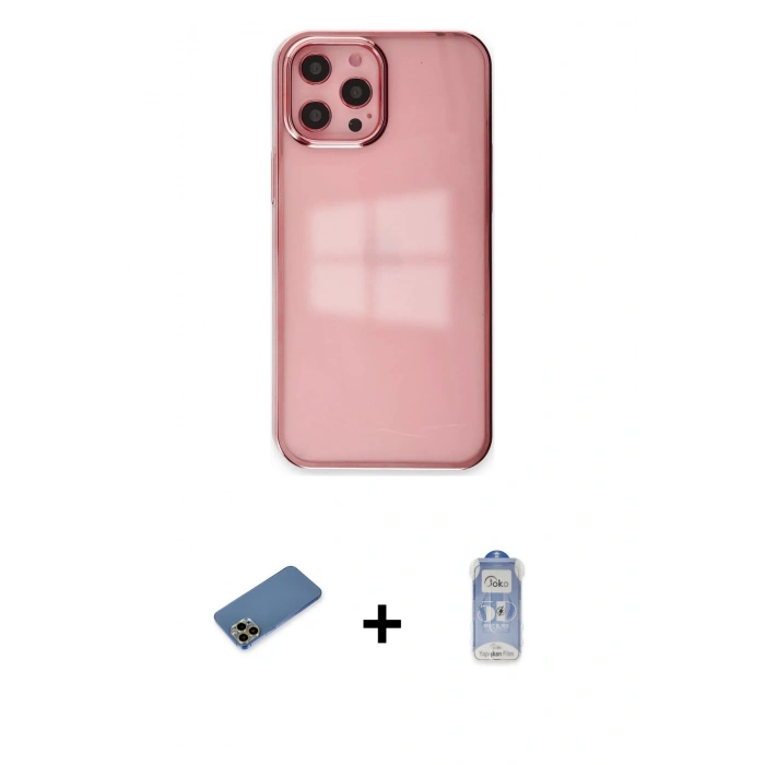 MARSİLYAN™- iPhone 12 Pro Max Kılıf Doruk Doku Prime - Siyah Joko Magic 5D Cam + Gold Shine Kamera Lens Koruma Cam