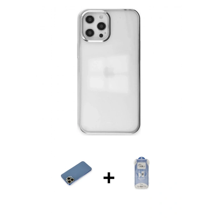 MARSİLYAN™- iPhone 12 Pro Max Kılıf Doruk Doku Prime - Siyah Joko Magic 5D Cam + Gold Shine Kamera Lens Koruma Cam