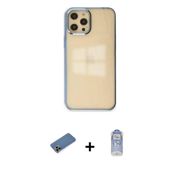 MARSİLYAN™- iPhone 12 Pro Max Kılıf Doruk Doku Prime - Siyah Joko Magic 5D Cam + Gold Shine Kamera Lens Koruma Cam