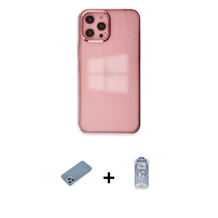 MARSİLYAN™- iPhone 12 Pro Max Kılıf Doruk Doku Prime - Siyah Joko Magic 5D Cam + Gümüş Shine Kamera Lens Koruma Cam
