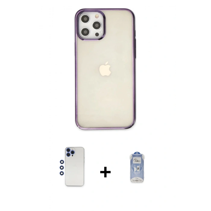 MARSİLYAN™- iPhone 12 Pro Max Kılıf Doruk Doku Prime - Siyah Joko Magic 5D Cam + Shine Kamera Lens - LT