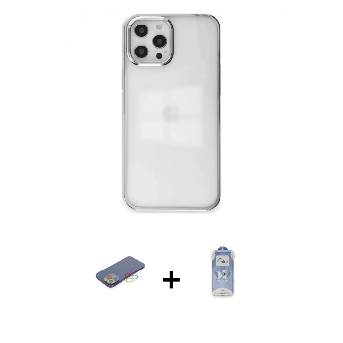 MARSİLYAN™- iPhone 12 Pro Max Kılıf Doruk Doku Prime - Siyah Joko Magic 5D Cam + Renkli Kamera Lens Koruma Cam - MI