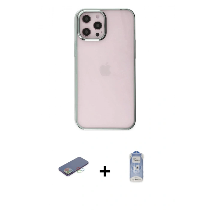 MARSİLYAN™- iPhone 12 Pro Max Kılıf Doruk Doku Prime - Siyah Joko Magic 5D Cam + Renkli Kamera Lens Koruma Cam - MI