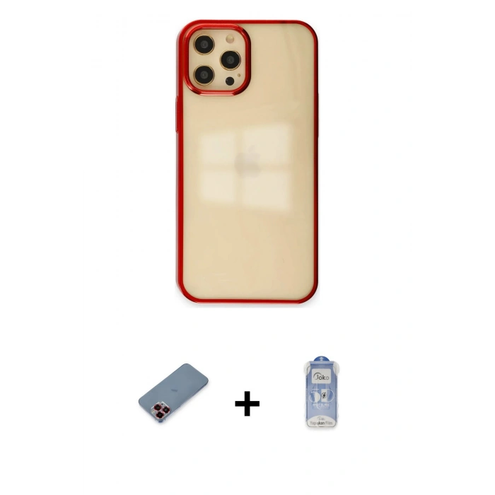 MARSİLYAN™- iPhone 12 Pro Max Kılıf Doruk Doku Prime - Siyah Joko Magic 5D Cam + Metal Kamera Lens Koruma Cam - KI