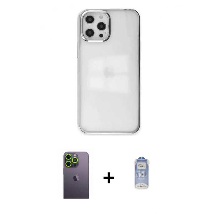 MARSİLYAN™- iPhone 12 Pro Max Kılıf Doruk Doku Prime - Siyah Joko Magic 5D Cam + Neon Fosforlu Kamera Lens - YL