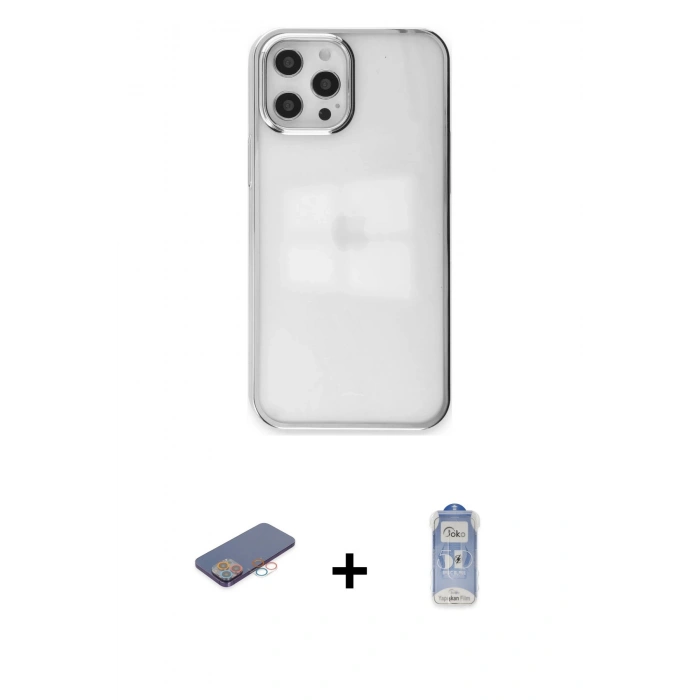 MARSİLYAN™- iPhone 12 Pro Max Kılıf Doruk Doku Prime - Siyah Joko Magic 5D Cam + Renkli Kamera Lens Koruma Cam - PE