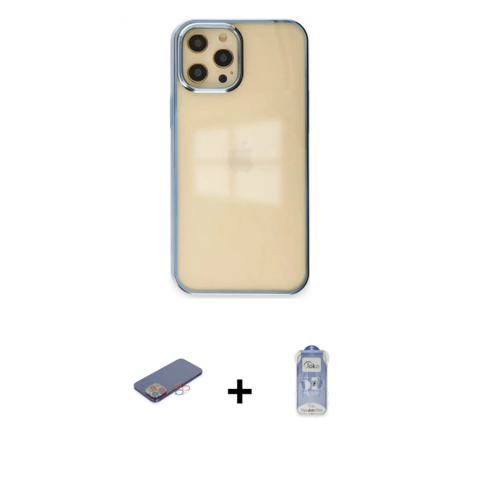 MARSİLYAN™- iPhone 12 Pro Max Kılıf Doruk Doku Prime - Siyah Joko Magic 5D Cam + Renkli Kamera Lens Koruma Cam - PE
