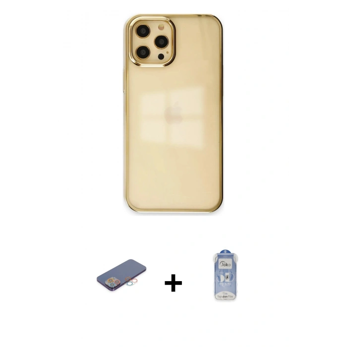 MARSİLYAN™- iPhone 12 Pro Max Kılıf Doruk Doku Prime - Siyah Joko Magic 5D Cam + Renkli Kamera Lens Koruma Cam - PE