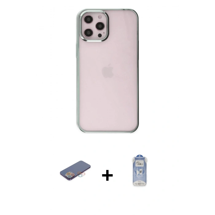 MARSİLYAN™- iPhone 12 Pro Max Kılıf Doruk Doku Prime - Siyah Joko Magic 5D Cam + Renkli Kamera Lens Koruma Cam - PE