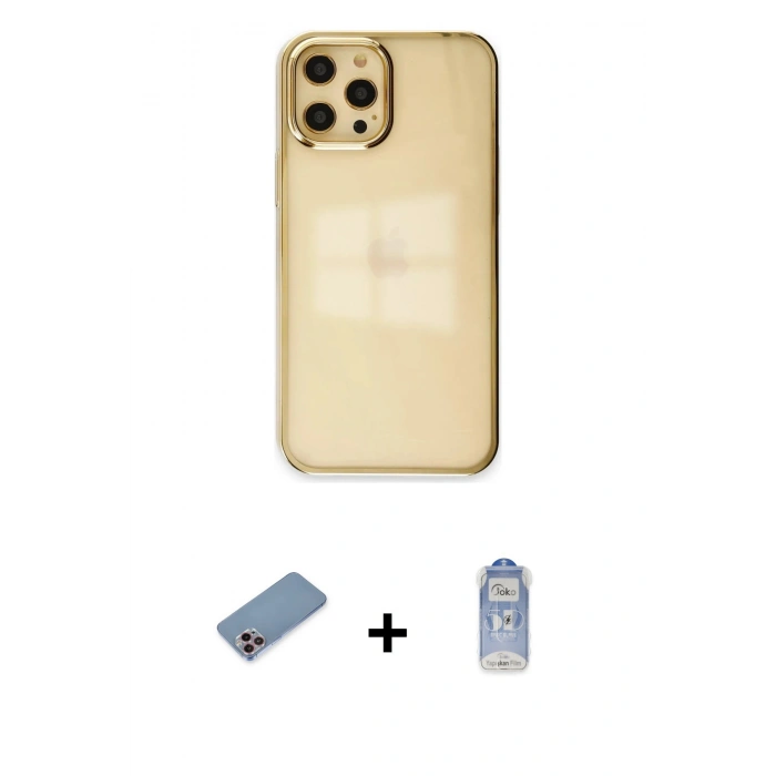 MARSİLYAN™- iPhone 12 Pro Max Kılıf Doruk Doku Prime - Siyah Joko Magic 5D Cam + Shine Kamera Lens Koruma Cam - PE