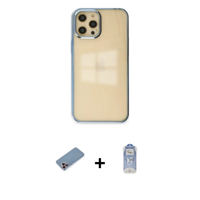 MARSİLYAN™- iPhone 12 Pro Max Kılıf Doruk Doku Prime - Siyah Joko Magic 5D Cam + Shine Kamera Lens Koruma Cam - PE