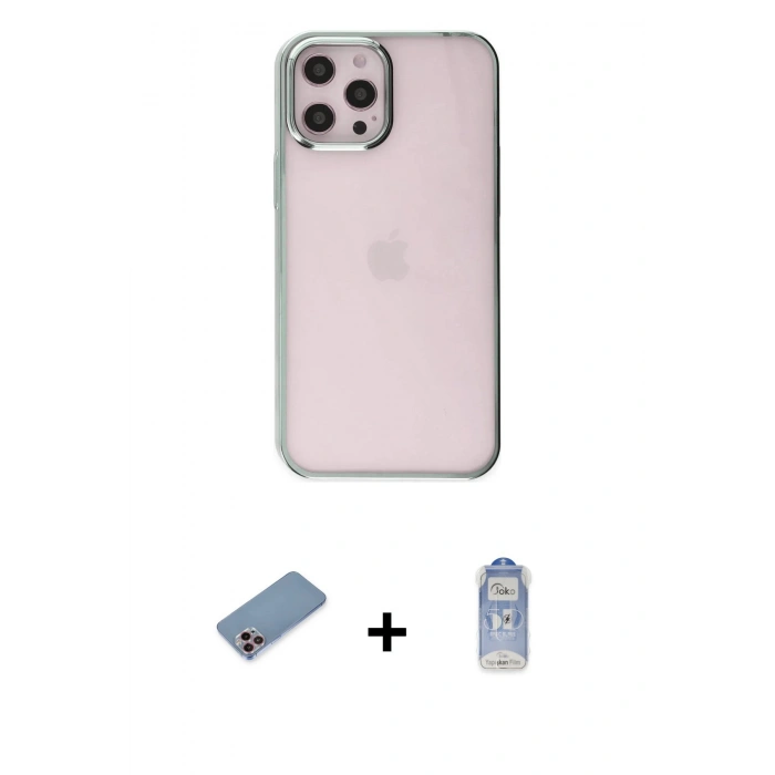 MARSİLYAN™- iPhone 12 Pro Max Kılıf Doruk Doku Prime - Siyah Joko Magic 5D Cam + Shine Kamera Lens Koruma Cam - PE